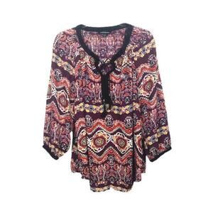 Zac & Rachel Woman 1X  Size 18/20 Top Shirt Brown Tunic Chiffon BOHO Tassels